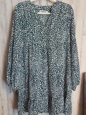 TEMOFON Teal & White Printed V-Neck Women’s Dress
